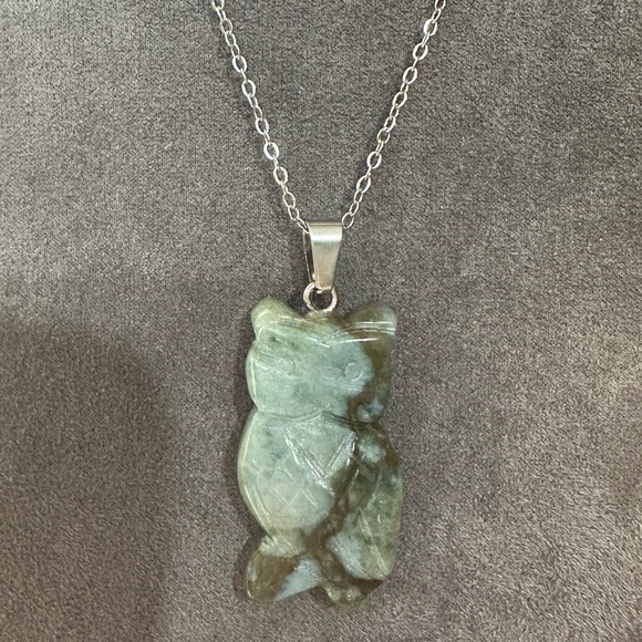 Ocean Jasper Owl Pendant Necklace on Silver Copper Chain - Picture 11 of 14